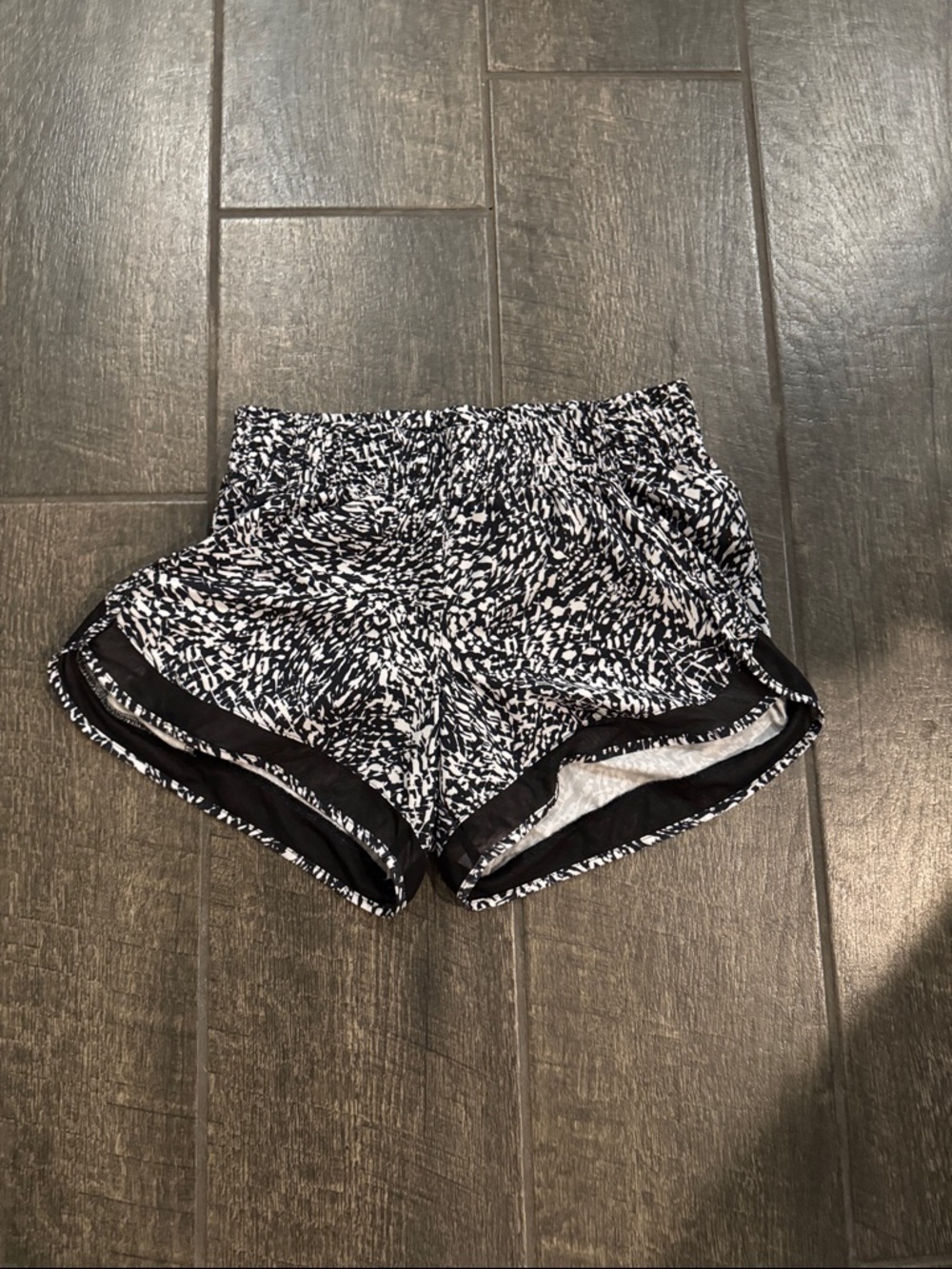 Athleta Black and White Abstract Print Athletic Shorts